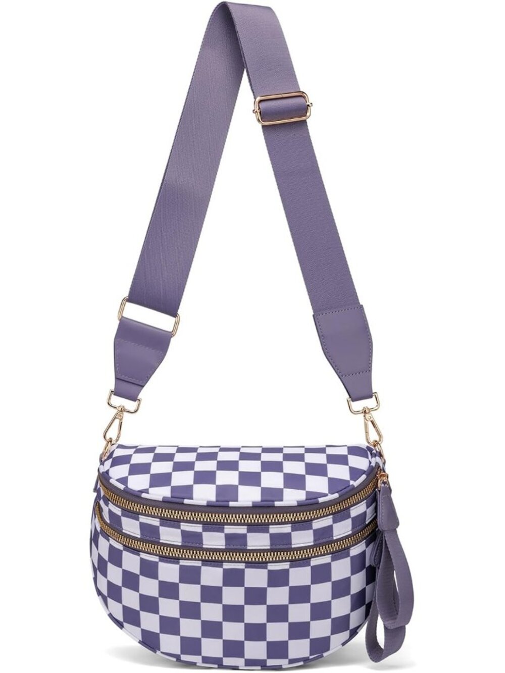 Women's Purple Pure Color Checkered Nylon Fanny Pack Travel Crossbody Bag